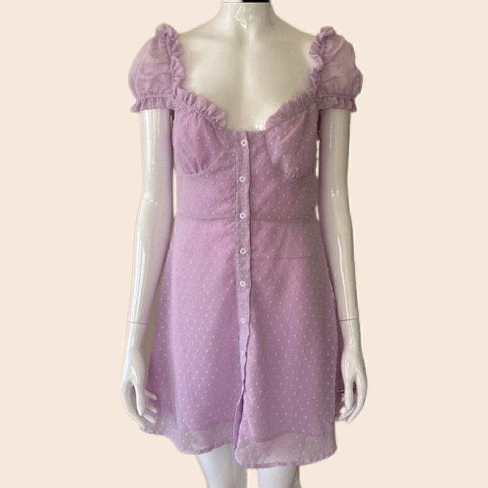 ZafulāLilacāButtonfrontāCottagecoreāMiniāDressāSizeāLarge